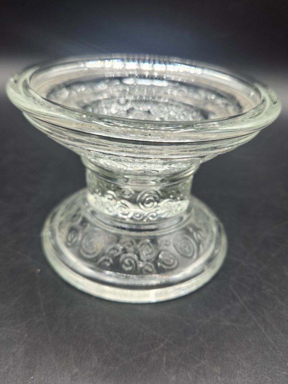 Vintage Glass Taper Candle Holder With Scroll Design